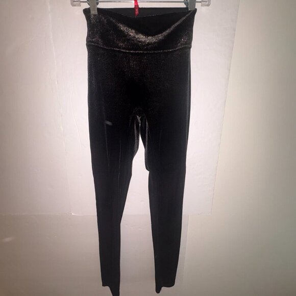 Spanx Velvet Leggings Black Gold Metallic Shine Shimmer High Rise Stretch 20188R - Picture 11 of 13